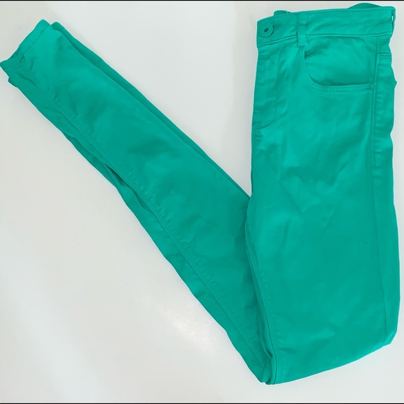 ASOS Ridley High Waist Ultra Skinny Green Jeans-4L - Picture 2 of 10